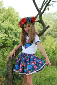 Granatowy komplet dziewczęcy łowicki FOLKOVE LOVE bawełna