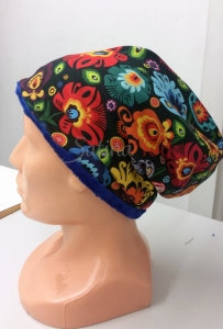 Czapka beanie łowicka z minky - czarna