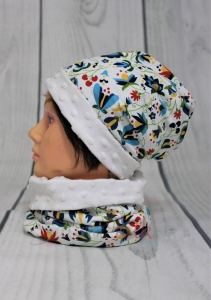 Czapka beanie kaszubska z minky - biała