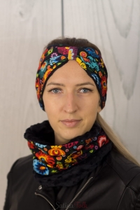 Opaska łowicka czarna z minky