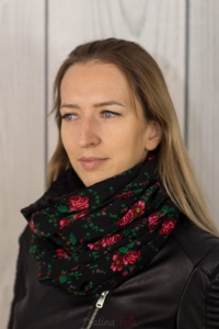 Czarny komin góralski damski z polarem minky folkowy ocieplany